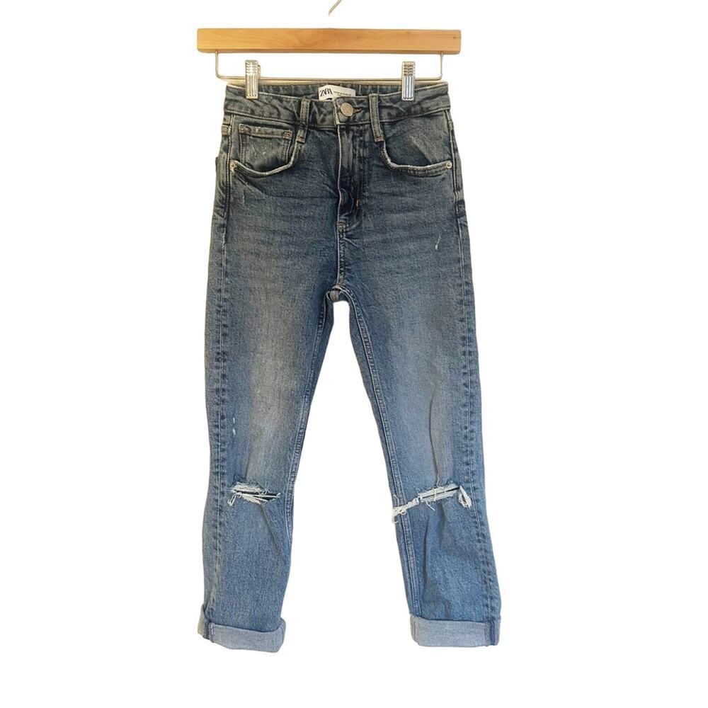 Zara High Waist Jeans sz 0 Distressed Cuff Medium wash